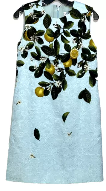 Oscar de la Renta Resort 2021 Citrus Primavera Lemon Blue Brocade Dress US 8