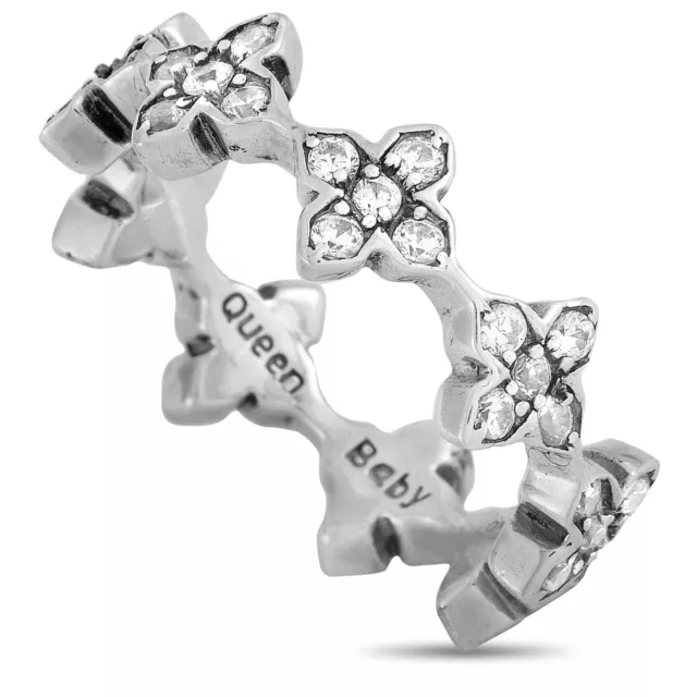 King Baby Silver and White Cubic Zirconia MB Cross Ring Q20-5632W