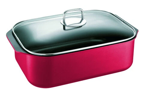 Schulte-Ufer Aluminiumguss Bräter Gloria 34 cm rot Glasdeckel induktionsgeeignet