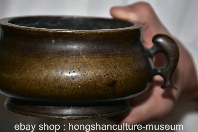 6.4" Marked Old Chinese Bronze Dynasty 2 Ear incense burner Censer Pot 3