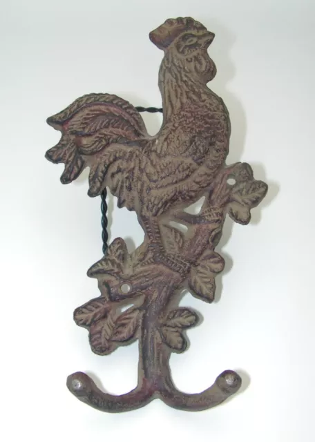 Cast Iron Metal Rooster Double Wall Hook Hats Bath Coats Home Cabin Farmhouse