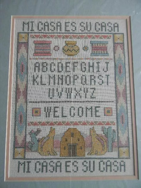 Completed Cross Stitch MI CASA Spanish ABC Welcome Sampler 13 x 16 JCA - New