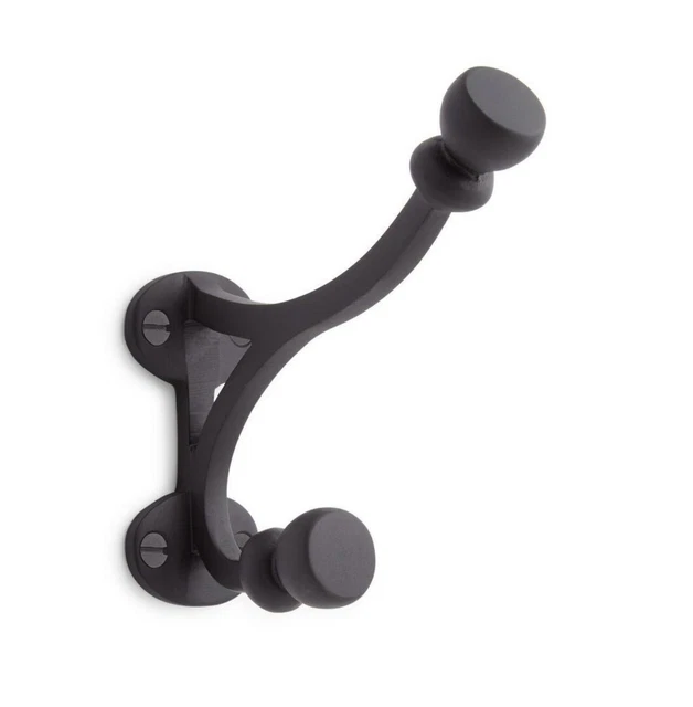 Signature Hardware Solid Brass Double Coat Hook - Matte Black