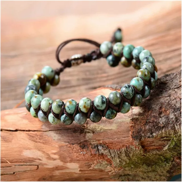 Natural African Turquoise Bead Braided Bracelet Cuff Bracelets Handmade