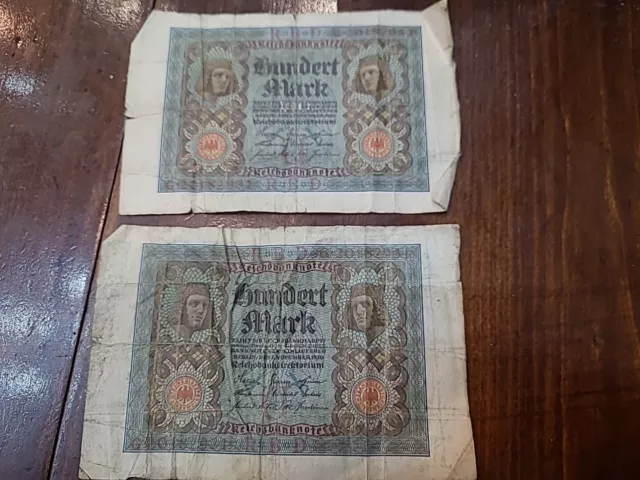 1920 Germany 100 Mark Circulated Banknote  X 2