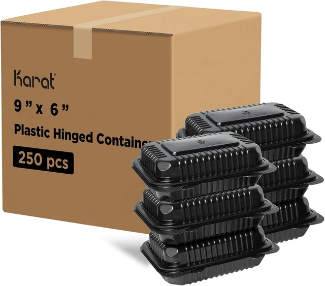9'' X 6" Black PP Hinged Container, 1 Compartment - 250 Ct