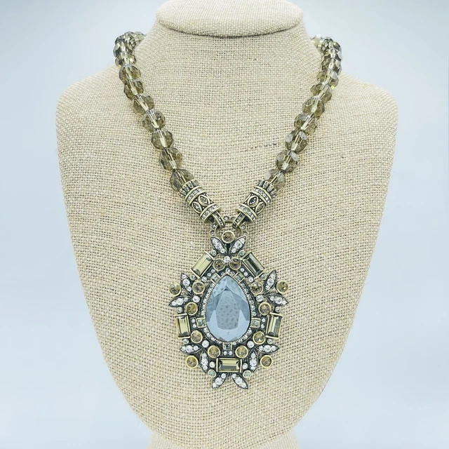 Heidi Daus Dazzling Decade Smoky Brown Faceted Beads Necklace Pendant Brooch