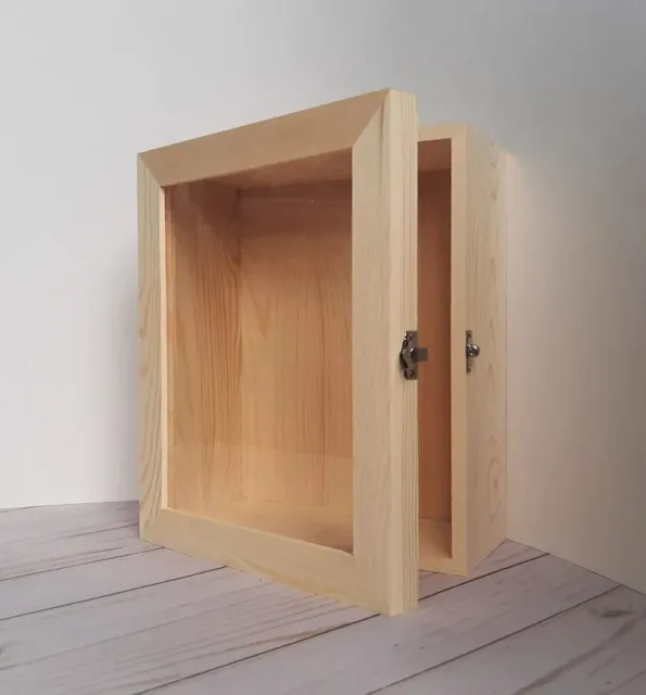 Deep Unfinished wood Shadow Box Glass door 8" x 10" x 4" INSIDE DIMENSIONS