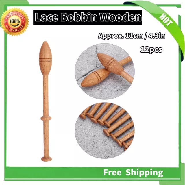 Lace Bobbin Wooden Straight Knitting Needles Set Kit Turned Wood Weaving Tools