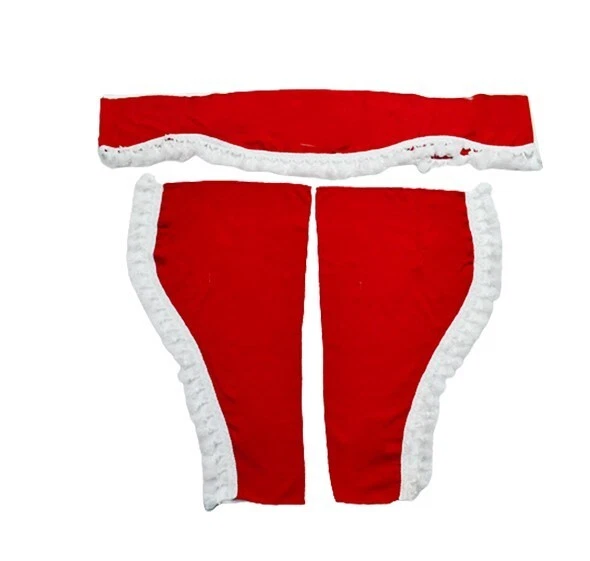 Kit 3 Rideaux Camion Rouge Avec Pompons Blancs - Cuir écologique, 230 Cm (pare-soleil Avant + 2 Latéraux)