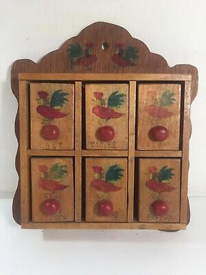 VTg WOOD WALL MOUNT SPICE RACK SHAKERS JAPAN Roosters Apothecary