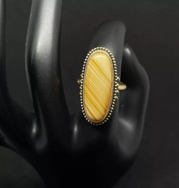 Vintage Avon Size 7 Adjustable Ring Oblong Jasper? Stone Gold Tone Signed✨