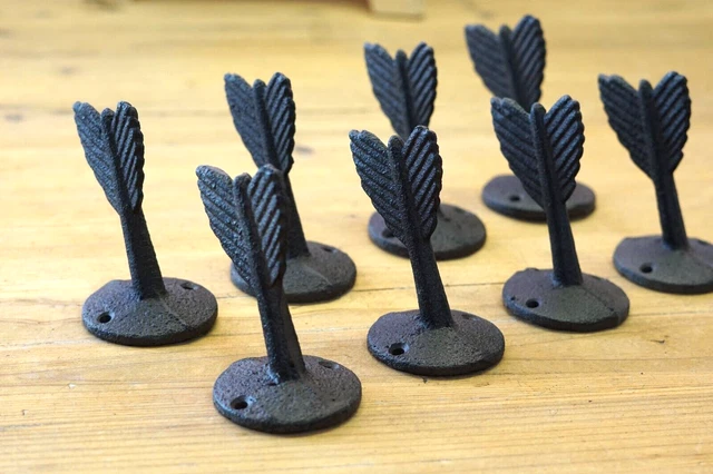 8 Cast Iron Arrow Hooks Feather Wall Mount Rustic Coat Hall Tree Hat Hardware