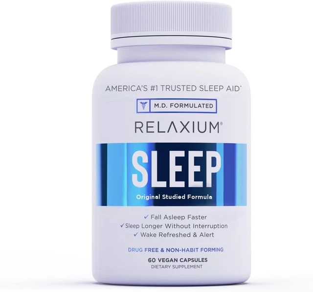 Ayuda natural para dormir Relaxium | Formación sin hábito | 60 cápsulas veganas, suplemento de 30 días