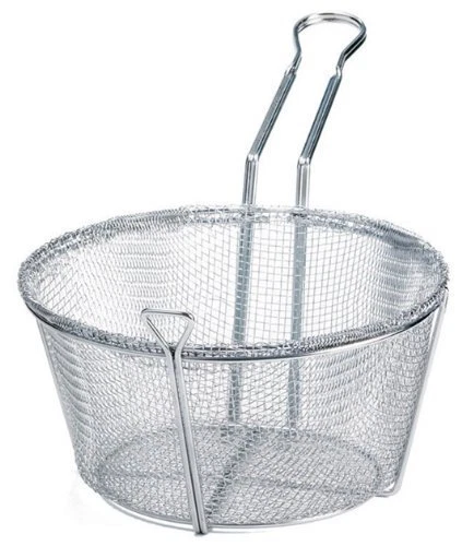10-1/2&quote; Round Wire Fry Basket, 6 Mesh, Medium, Nickel