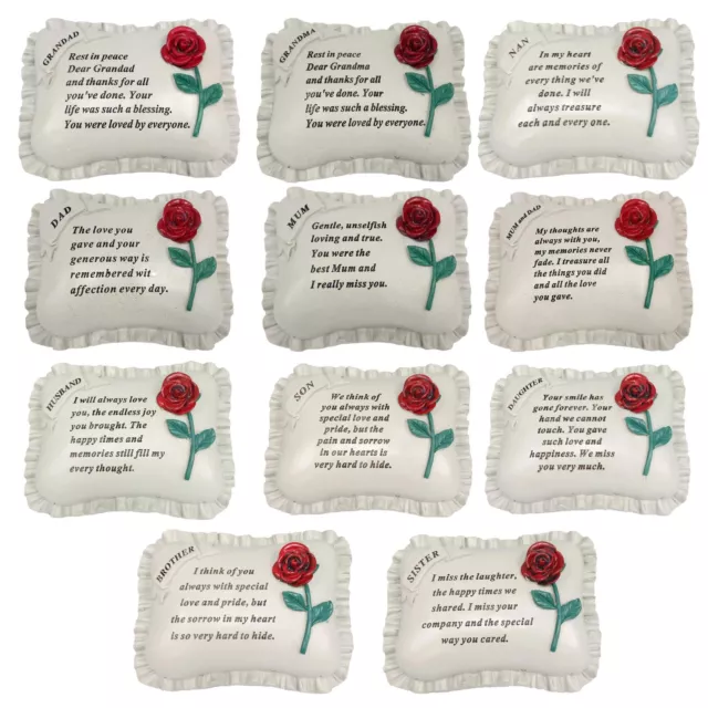 David Fischhoff Cream Memorial Pillow with Red Rose, Poly Resin 19x14x10cm