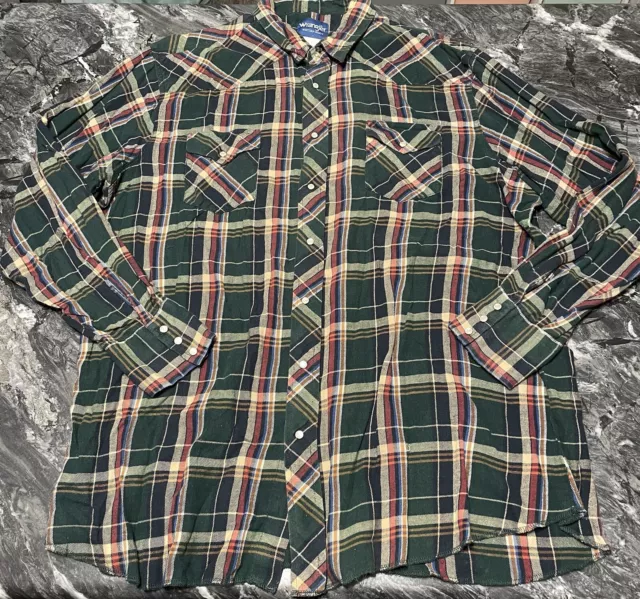 Wrangler Shirt Men 3XLT Tall Green Plaid Cotton Flannel Pearl Snap Western L/S