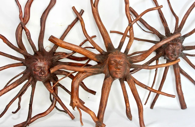 Nature Sun Goddess Tree Root spirit Sculpture Carved wood Balinese art 12"