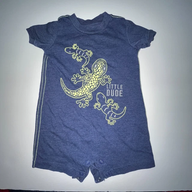 Carters Child of Mine Navy Blue Neon Lizard Animal Summer Bodysuit Shorts Sz 12M