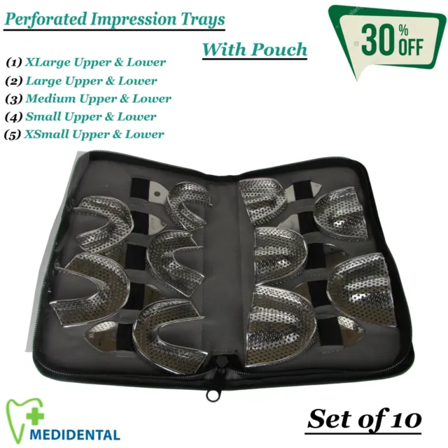Set Of 10 Orthodontic instruments Perforated Impression Trays With Pouch