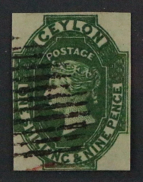 1912, CEYLON 11 y, 1 Sh. 9 P. grün, sauber gestempelt, geprüft, SELTEN, 1300,-€