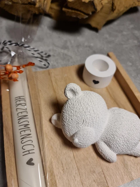 4 Teile Bär Bärchen Kerze HERZMENSCH Geschenk Ostern Tag Deko Oster Set Holz 💗