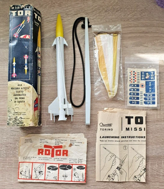 VINTAGE QUERCETTI TORINO MISSILE TOR PARACHUTE SPACE ROCKET TOY 1960's ...