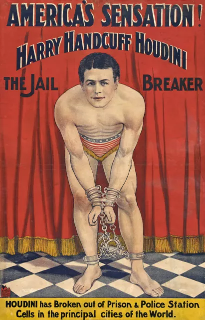 1901 Harry Handcuff Houdini Advertisement Poster Escape Artist Magician Magic