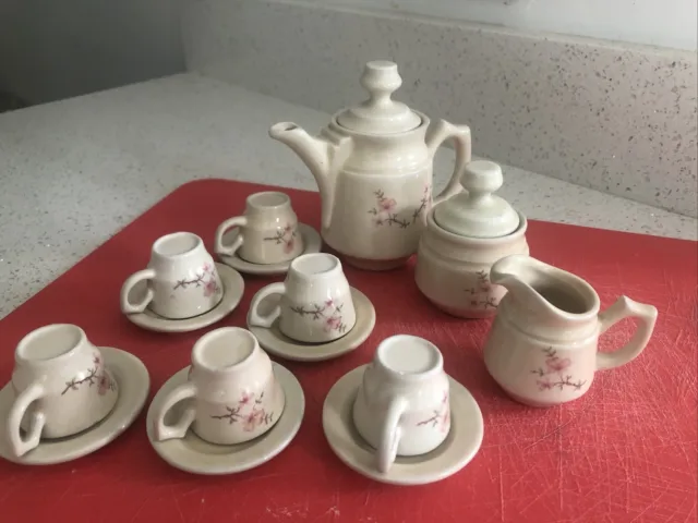 Vintage Miniature Ceramic TEA SET 6x Cups Saucers Milk Jug Teapot Sugar Bowl Vgc