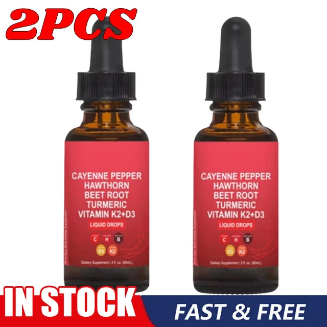 2 X CAYENNE Pepper-Hawthorn Beet Root Turmeric Vitamin K2+D3 Liquid ...