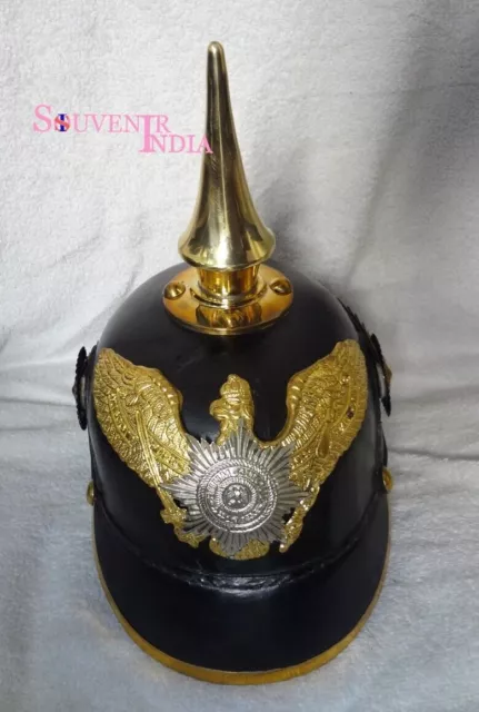 Deutsche Mütze Pickelhaube Preußischer Lederhelm Langer Offiziershelm mit...