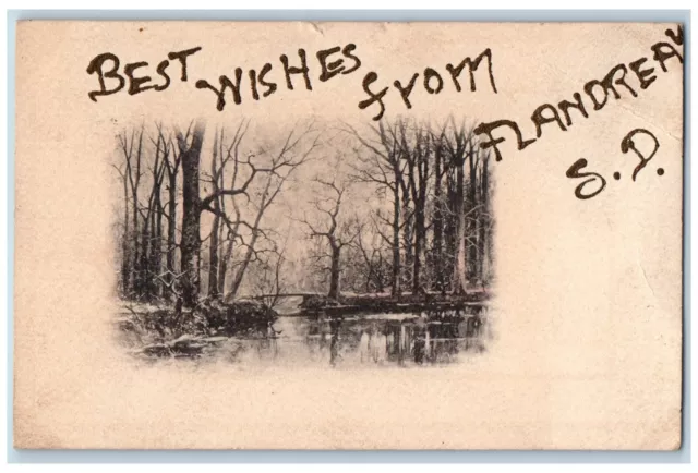 Flandreau South Dakota SD Postcard Best Wishes Trees Creek 1908 Vintage Antique