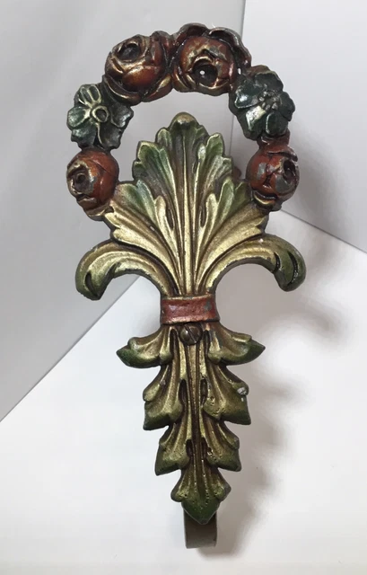 Vintage Metal Rose Tole Curtain Tie Back, Wall Mount