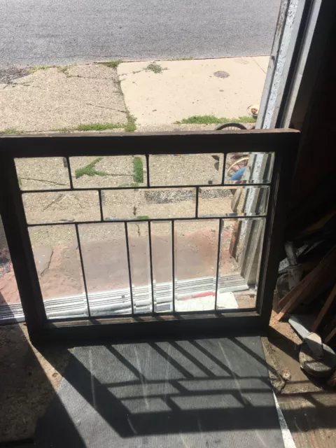 Rare Old American Architectural Leaded Glass Window Geometric All Heavy Beveled