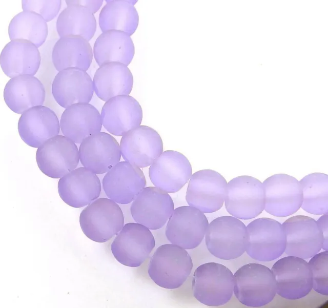 50 Czech Frosted Sea Glass Round / Rocaille Beads Matte - Lavender 6mm