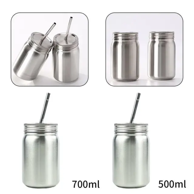 Stainless Steel Insulated Mason Jar w/Lids &Straws Drinking Cup Travel Mugs