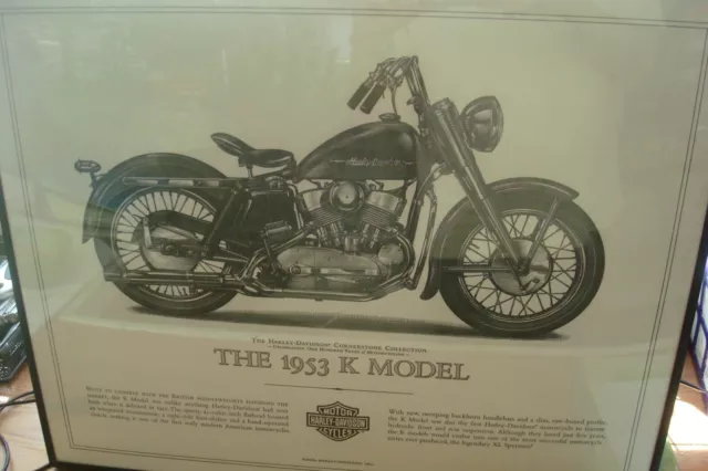 1953 K Model Harley Davidson Motorcycle Framed Wall Art Print Picture~20" X 16"