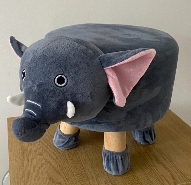 Sgabello Imbottito Elefante Grigio Bambini/Poufe Con Gambe In Legno
