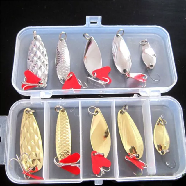 10x Mixed Colorful Trout Spoon Metal Fishing Lures Spinner Baits Bass Tackle Box