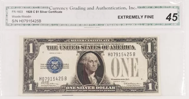 1928-C $1 Silver Certificate Extra Fine FR #1603 HB Block Rare!