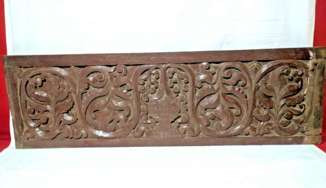Antique Wooden Floral Art Wall Panel Solid Window Door Beam Vintage Rare Plaque