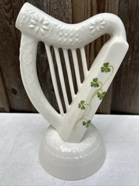 Vintage Belleek Harp Donegal Parian China Hand-Painted Shamrock Made In Ireland