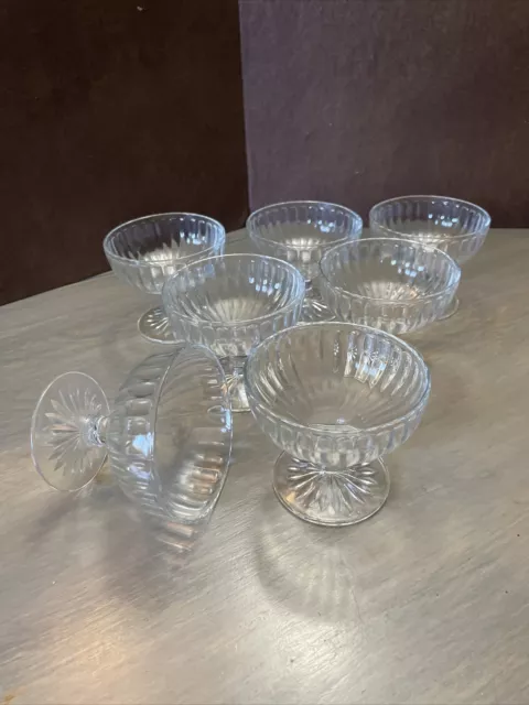 Set Of 7 HAZEL ATLAS CLEAR DEPRESSION GLASS "RIBBON" CLASSIC FOOTED SHERBETS