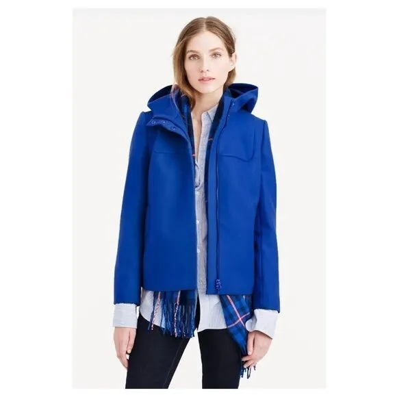 J. Crew Women's Wool Melton Hooded Bib Coat, Cobalt Long Sleeve Blue 00 Petite