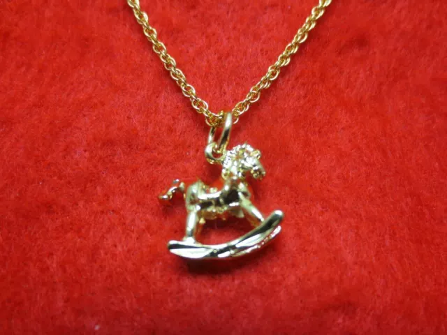 14 Kt Gold Plated Cute Rocking Horse Toy Pendant With A 24" Rope Chain -2562