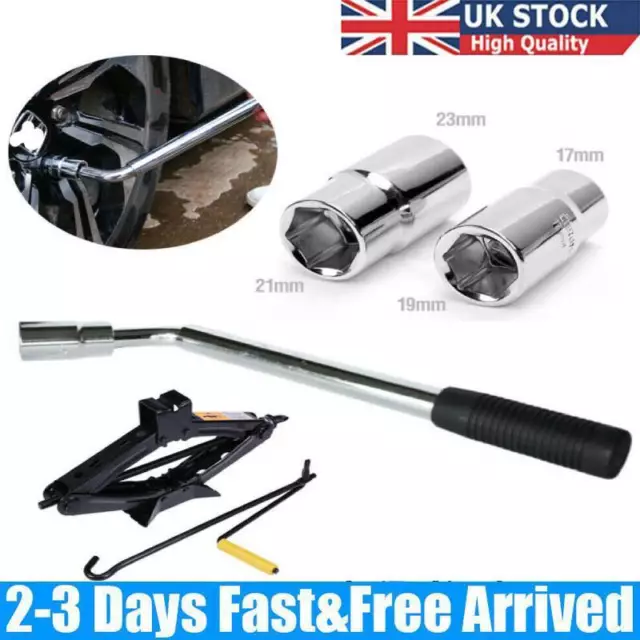 2 Ton Tonne Wind Up Scissor Jack + Extendable Wheel Brace Socket Wrench Car Van