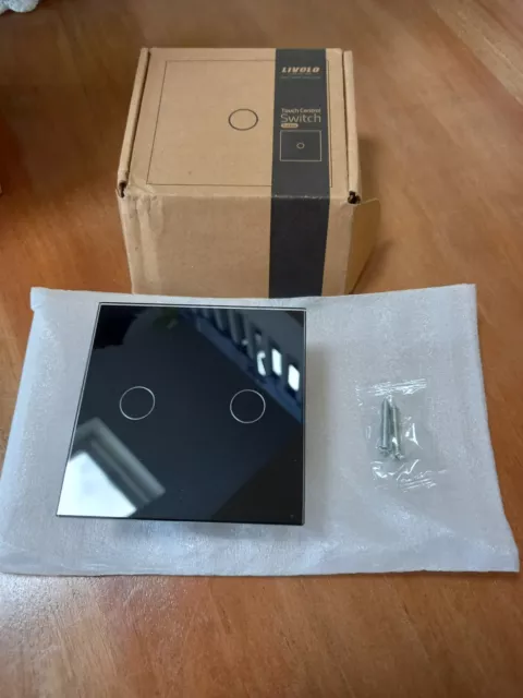 Livolo Switch schwarzes Glas. 2 Gang Neu. SCHWARZ. Verpackt. 240 V 50 Hz.