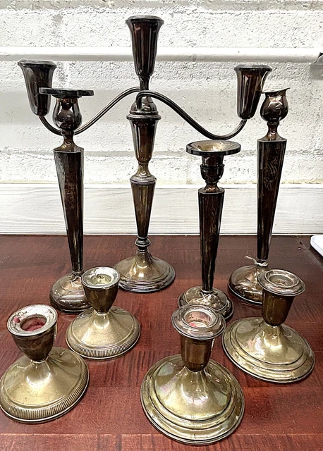 VINTAGE STERLING SILVER Candlesticks - Design Style - Post