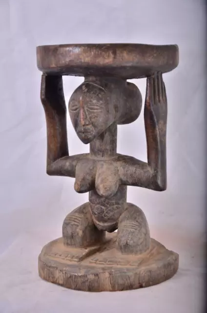 Luba Standing Figure Stool Female Wood Congo Custom Stand African Art