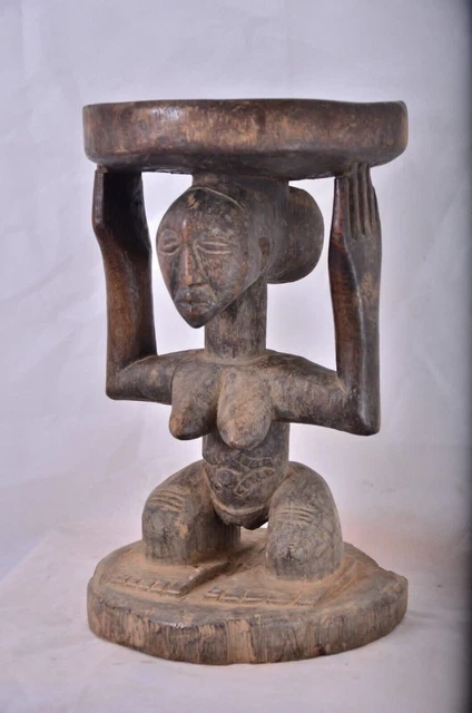 Luba Standing Figure Stool Female Wood Congo Custom Stand African Art